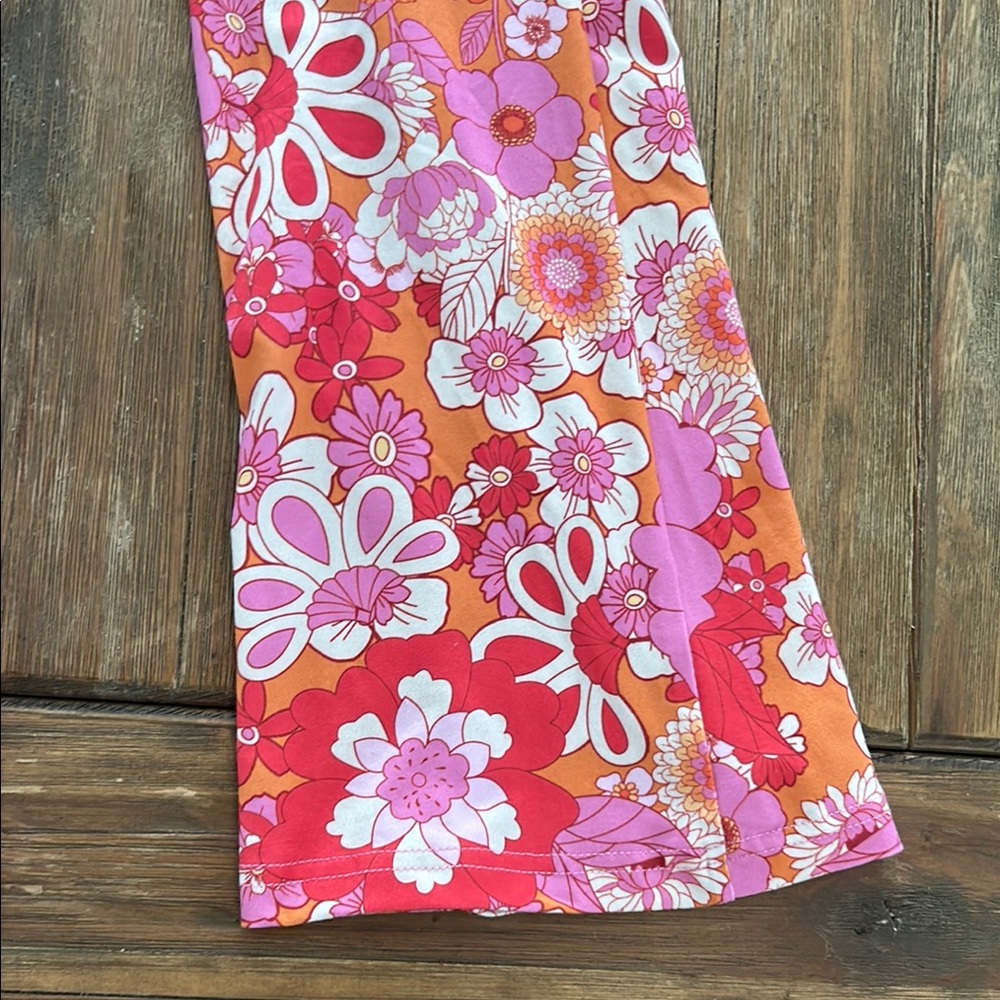 Pink Orange Floral Patterned Flare Pants - Picture 4 of 7